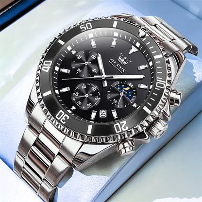 Orologio OLEVS da uomo, marchio di lusso, orologio militare al quarzo dorato, impermeabile, datario luminescente, cassa in acciaio inossidabile.