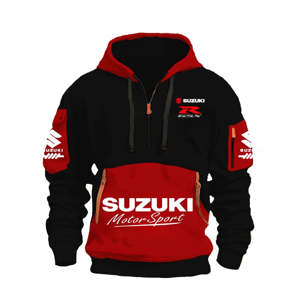2025 Suzuki Logo Hoodie Motorcycle Racing Cycling Sweatshirt Racing Clothing Sweatshirt Half Zipper Multi-pocket Zipper Hoodie