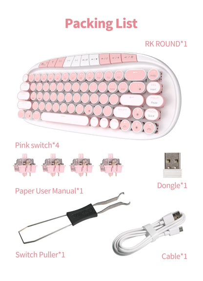 RK ROYAL KLUDGE ROUND Retro Punk Mechanical Keyboard 2.4G Wireless Bluetooth USB 68 Keys RGB Hot Swap Typewriter Gamer Keyboard