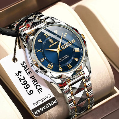 Orologio da uomo POEDAGAR Business Luxury, impermeabile, in acciaio inossidabile, luminescente, con data e giorno della settimana, stile sportivo, al quarzo.