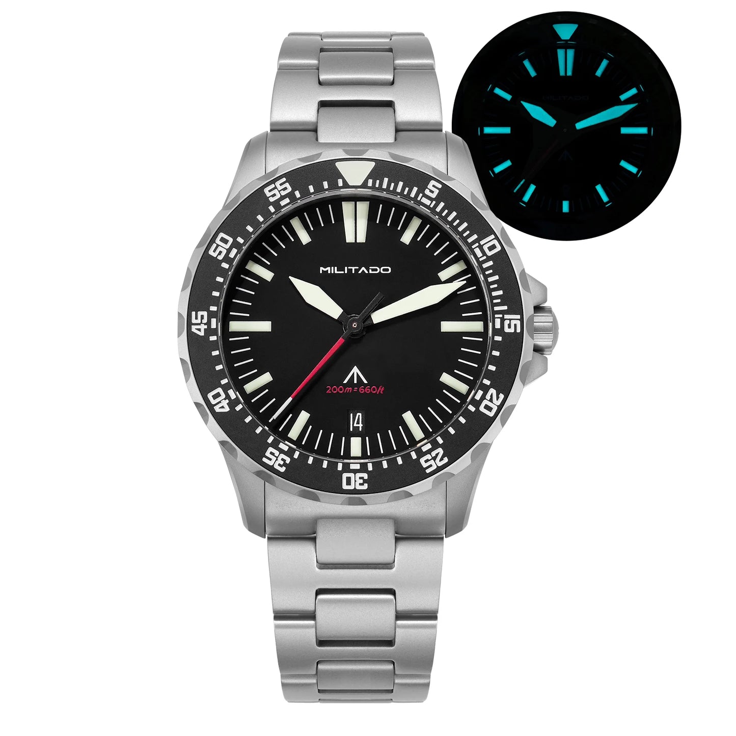 Militado Ml16 PVD Black Quartz Wrist Watches VH31/Ronda 515 39Mm Retro Watch Sapphire Luminous BGW9 200M Waterproof Dive Watch