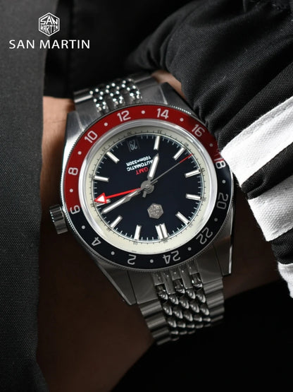 San Martin 39.5mm Limited Edition Full Lume Dial Automatic Mens Watch NH34 GMT 6H Date 10Bar Luxury Kol Saati SN0116W