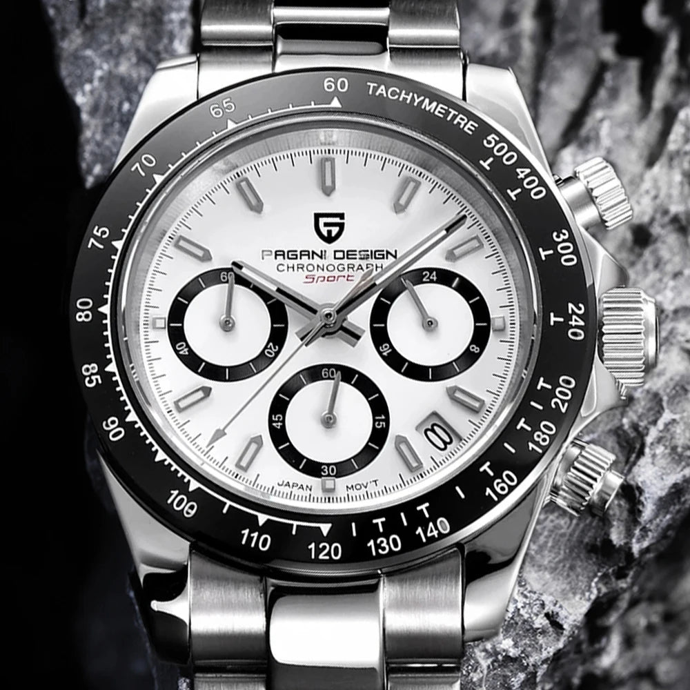 PAGANI DESIGN New Ceramic Bezel Men Quartz Wristwatches Luxurys Sapphire Glass Chronograph 100m Waterproof Stainless Watches Men