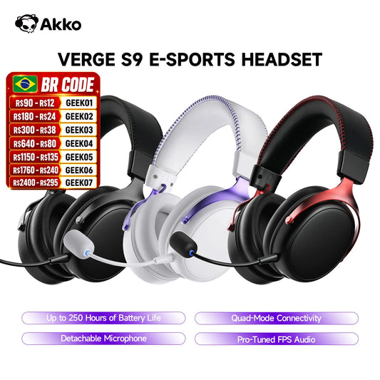 AKKO Verge S9 E-Sports Headset with Mic Quad-Mode Gaming Headphone 7.1 Channel Surround Sound Pro-Tuned FPS Audio 53mm Driver