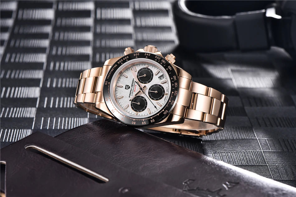 PAGANI DESIGN V2 40MM Reloj de cuarzo para hombre con esfera de meteorito, cristal de zafiro, cronógrafo retro y resistente al agua
