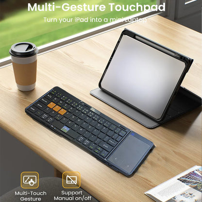 Folding Travel Keyboard with Touchpad &Display,Foldable Bluetooth Keyboard for Windows iOS Android,Multi Device Keyboard
