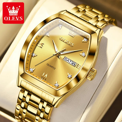 OLEVS Nouvelles montres pour homme Montres à quartz de luxe en or Montres classiques à cadran tonneau Montres à quartz étanches et luminescentes pour homme 5528