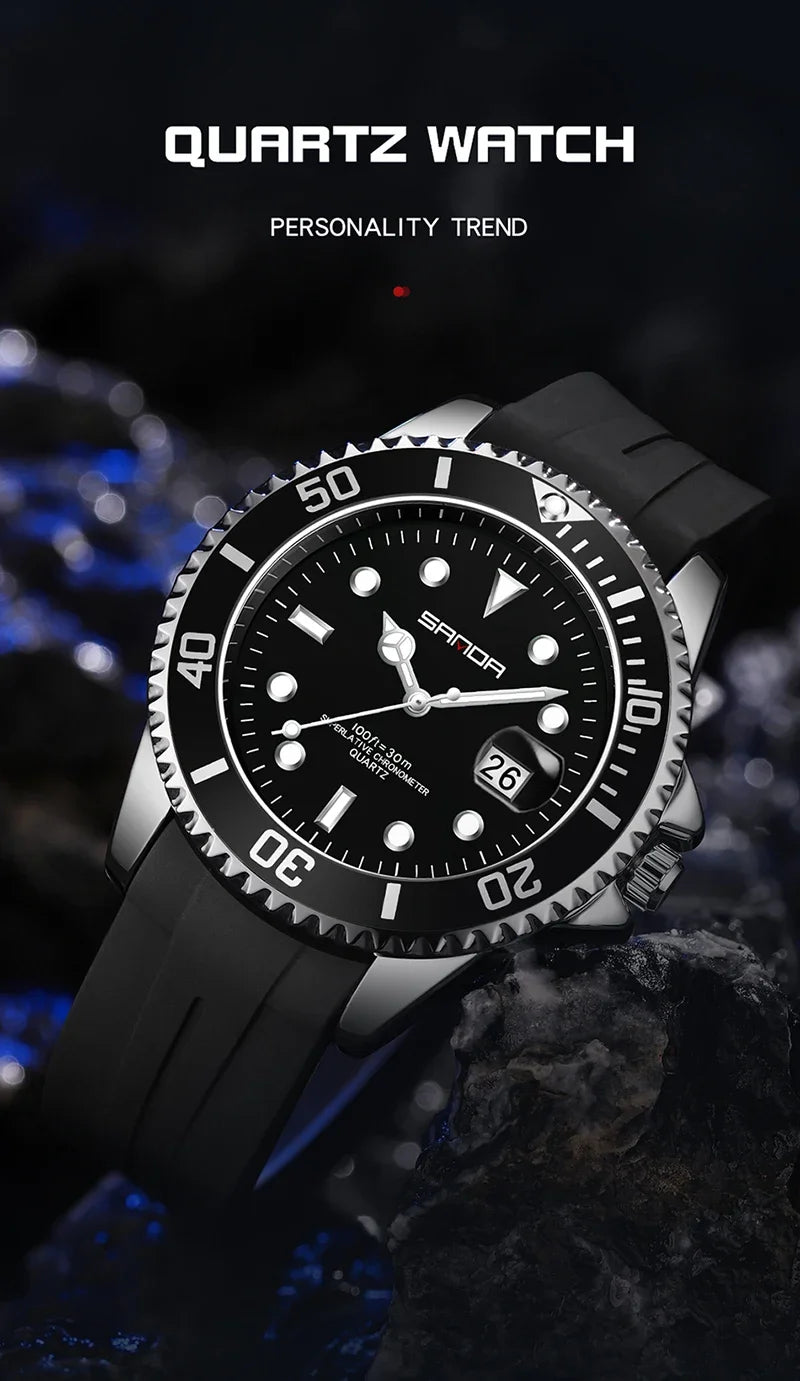 SANDA 7018 Montre à quartz pour homme très vendue Montres de sport pour homme Montre de luxe étanche en silicone Montre à quartz pour homme Relogio Masculino