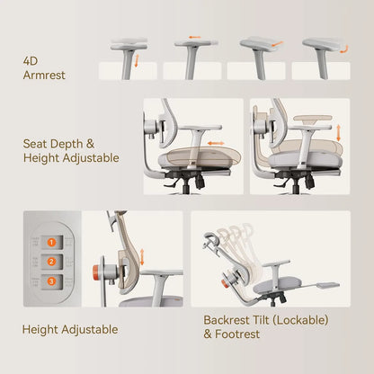 Newtral MAGICH-GPRO Home Office Desk Chair with Footrest, Auto-Following Backrest & Headrest, 4D Armrests, 96°-136° Recline