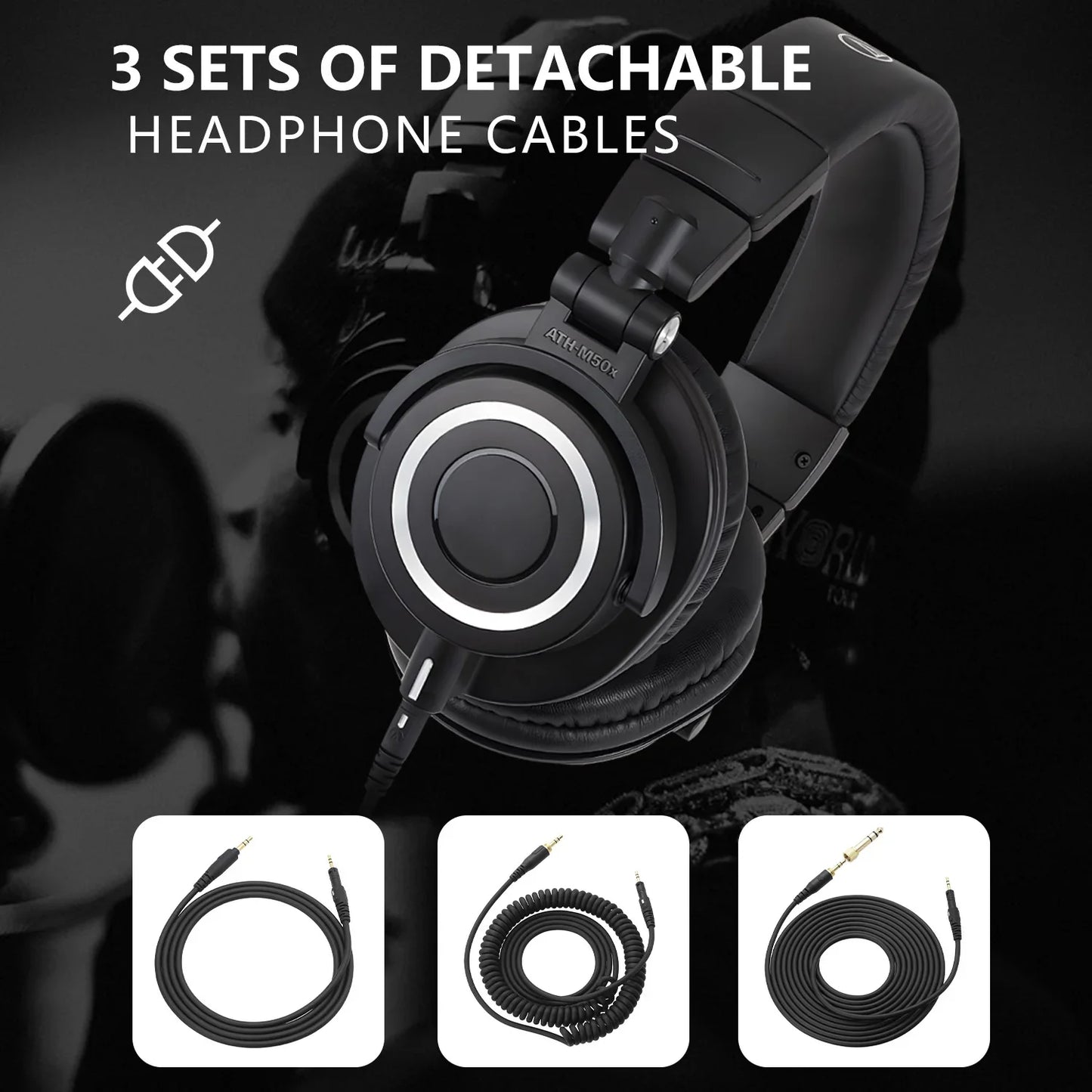 Sanpusen ATH M50X Over-Ear Wired Headphones Professional Monitor Studio Recording Mixing Monitoring HiFi Sound