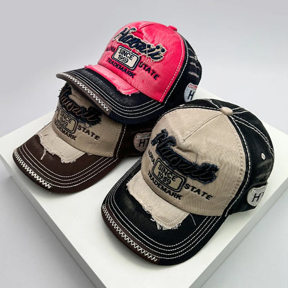 Bonés de basebol vintage coreanos lavados para homem e mulher, em algodão, com fecho snapback, bordado, design novo e versátil, letras bordadas, estilo casual desgastado