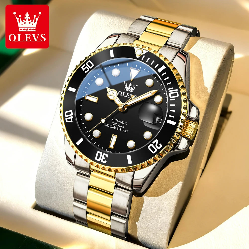 Orologio meccanico automatico di lusso da uomo OLEVS 6650 – Impermeabile, luminescente, bracciale in acciaio – Orologio da polso da uomo, stile professionale, marca prestigiosa