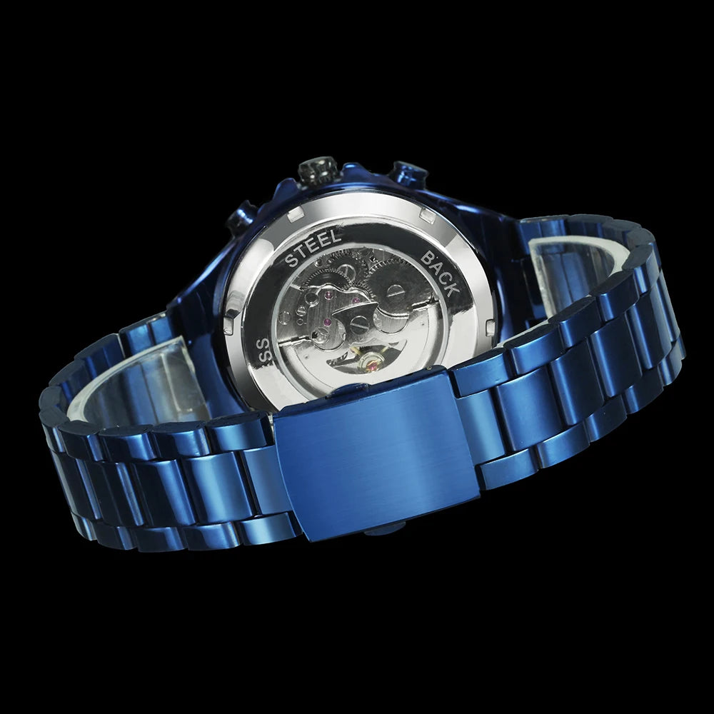 Automatikuhr für Herren WINNER – Transparentes Skelettmodell, leuchtende Zeiger, Edelstahlarmband, mechanische Uhr einer Luxusmarke