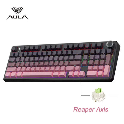 AULA F99 Pro E-sports Gaming Mechanical Keyboard Three Mode RGB Hot Swappable 96% PBT Custom Wireless Keyboard with Medi Knob