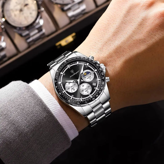 Orologio da uomo POEDAGAR di lusso, elegante e impermeabile, cronografo al quarzo con datario, dallo stile classico e luminoso.