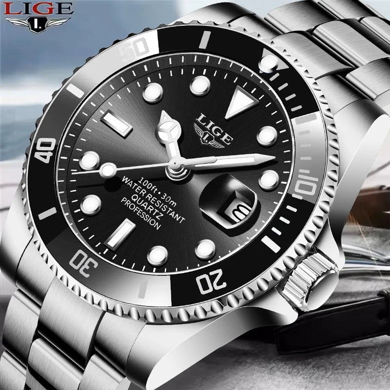 Orologio da uomo LIGE – Cronografo al quarzo, impermeabile, stile casual e professionale, accessorio di moda di lusso di un grande marchio.