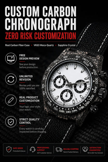 Montre chronographe « Panda » en fibre de carbone de 39 mm, VK63, quartz, verre saphir, logo personnalisé, pour homme, sportive