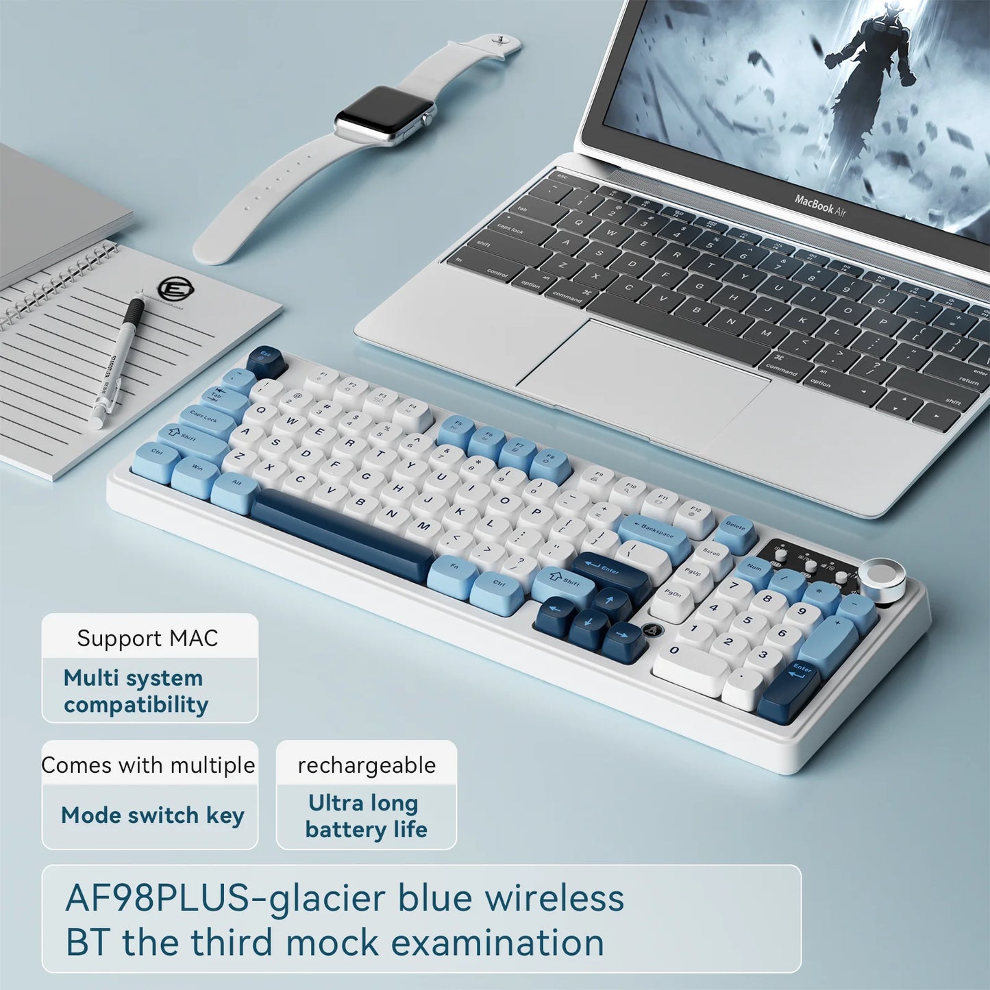 AJAZZ AF98 Wired/Wireless Keyboard Mechanical Feel Office Long Battery Life Three-Mode RGB Mixed Light ABS Keycaps Ergonomics