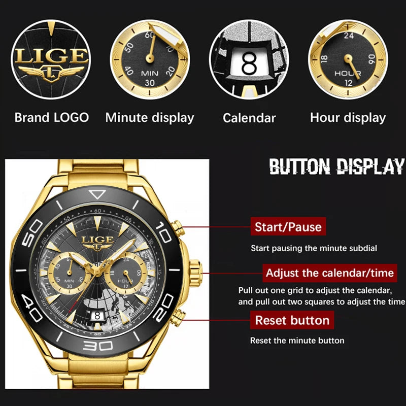 LIGE Luxusuhren für Herren, Freizeit- und Business-Uhren, Herrenmode, wasserdichte Militär-Quarzarmbanduhren für Herren, Montre Homme