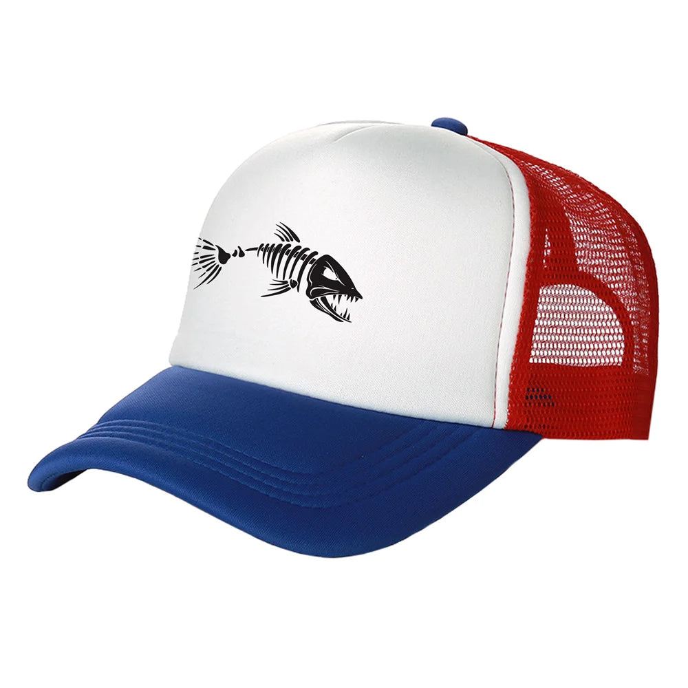Fishbone Trucker Cap Men Fishing Skeleton Fish Bone Baseball Caps Unisex Mesh Net Hats MZ-496