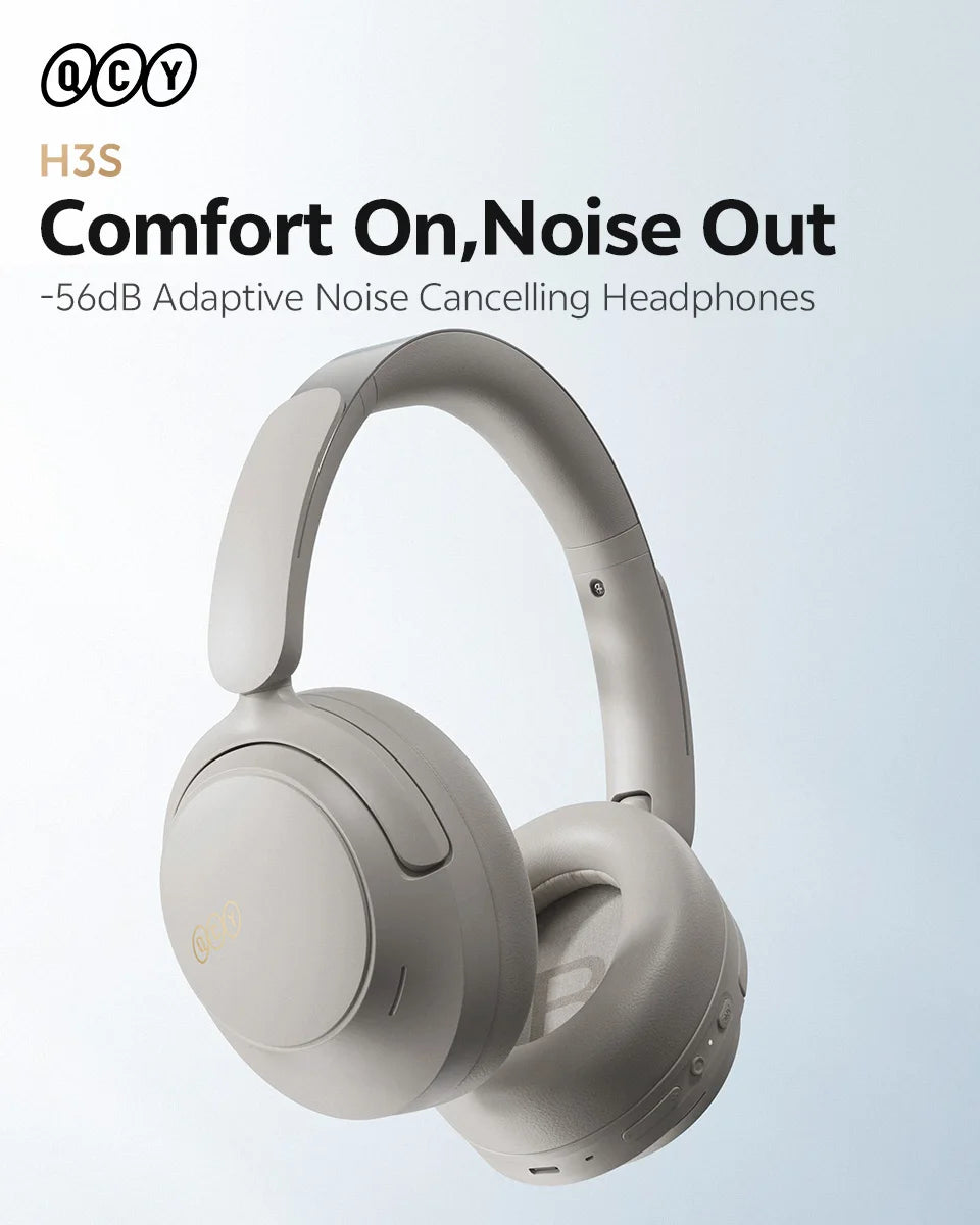 QCY H3S ANC Over Ear Headphones -56dB Noise Cancelling Headsets Bluetooth 6.0 Hi-Res LDAC Spatial Sound Earphones Dual Driver