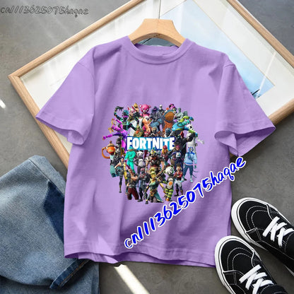 Fortnites Children T-shirts Game Cartoon Printed Figures Fortress Night Tees Game Short Sleeves Tops Summer Boys Girls Clothes