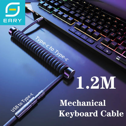 EARY Coiled Keyboard Cable USB to Type-C Detachable Aviator Cable, 1.2M Mechanical Gaming Keyboard Cable for PC, Laptop & Custom Keyboards