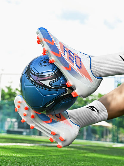 Chaussures de football pour adultes, modèle AG FG, avec crampons longs renforcés, empeigne respirante en PU, chaussures de football unisexes pour matchs sur gazon synthétique.