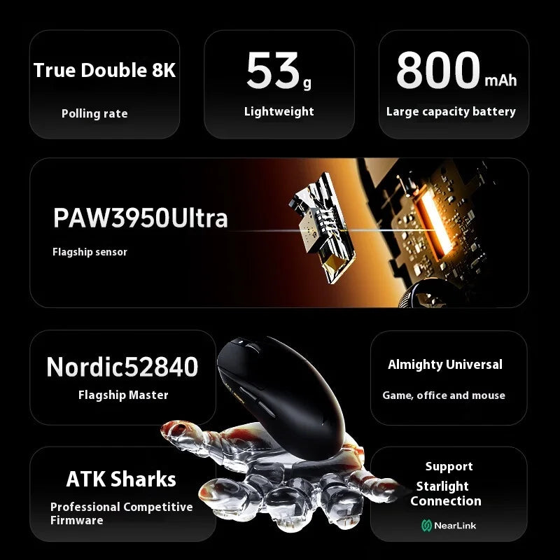 ATK  A9 Plus Gaming Mouse Wireless A9/A9 SE/A9 Pro Tri Mode 8K Gaming Mouse Lightweight A9 Ultimate E-sports PC Gift Customized