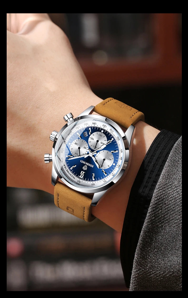 Orologio cronografo BINBOND al quarzo, robusto e preciso, da uomo, di lusso, con data automatica, luminescente e impermeabile, in stile casual.