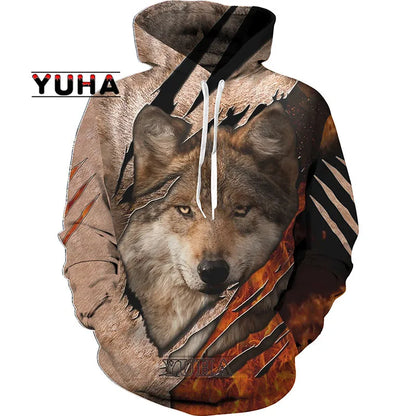 Wolf 3d Printed Hoodies Unisex Cool  Pullover Animal Graphic Sweatshirt Men’s Street Wear