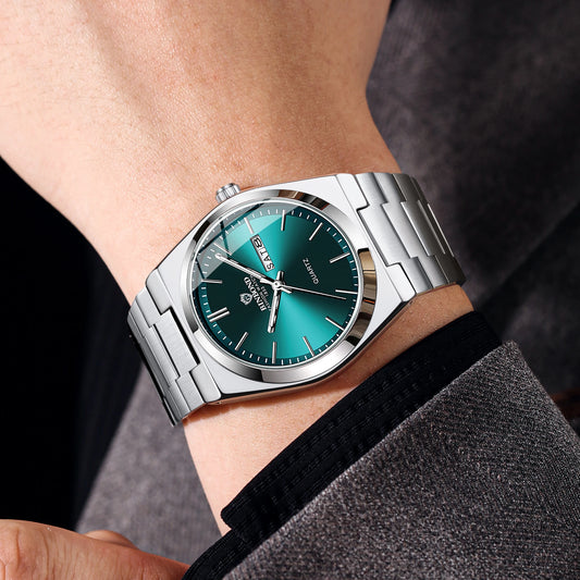 Luxus-Quarz-Armbanduhr von BINBOND, beleuchtet, wasserdicht, Wochentagsanzeige, automatische Datumsanzeige, Edelstahlarmband, im Business-, Sport-, Mode- und Freizeitstil.