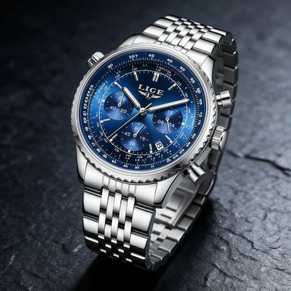 LIGE Luxusuhr für Herren – Chronograph mit Datumsanzeige, aus Edelstahl, wasserdicht, leuchtend, im sportlichen und militärischen Stil, Quarzuhr für Herren