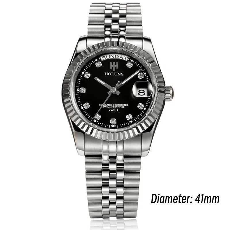 Relojes de hombre Holuns Luxury Classic de 36/41 mm en oro, con movimiento de cuarzo MIYOTA de Japón, de acero inoxidable, reloj de pulsera clásico de negocios, resistente al agua