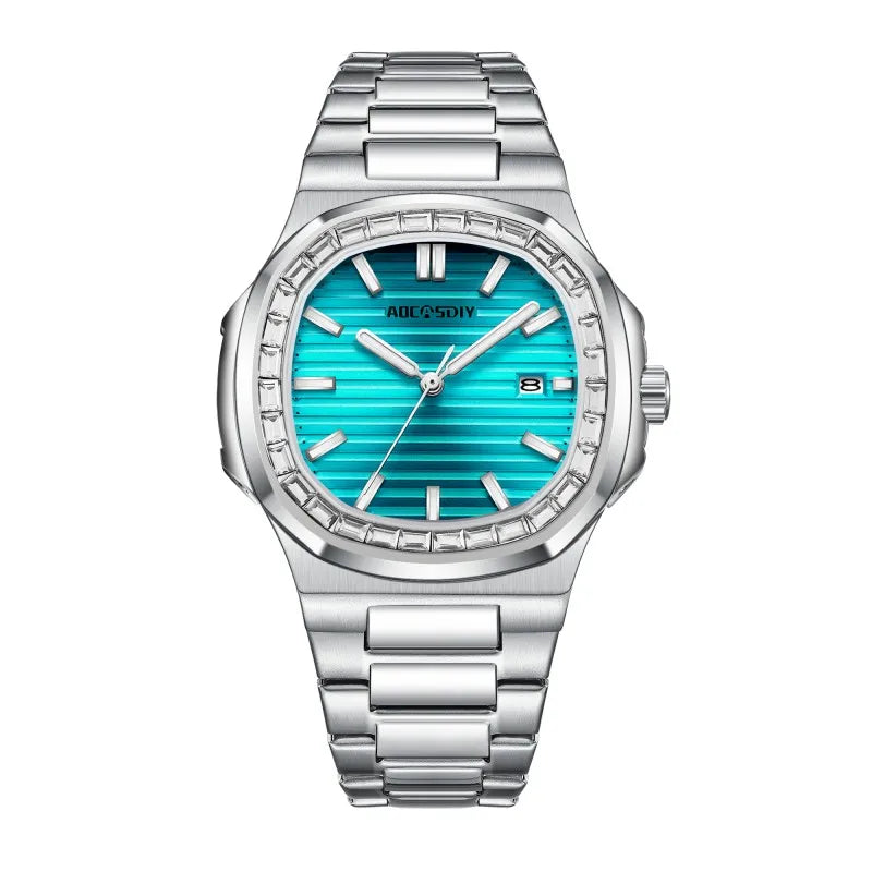 AOCASDIY Montre de luxe professionnelle étanche pour homme, date luminescente, acier inoxydable, carrée, à quartz, reloj hombre