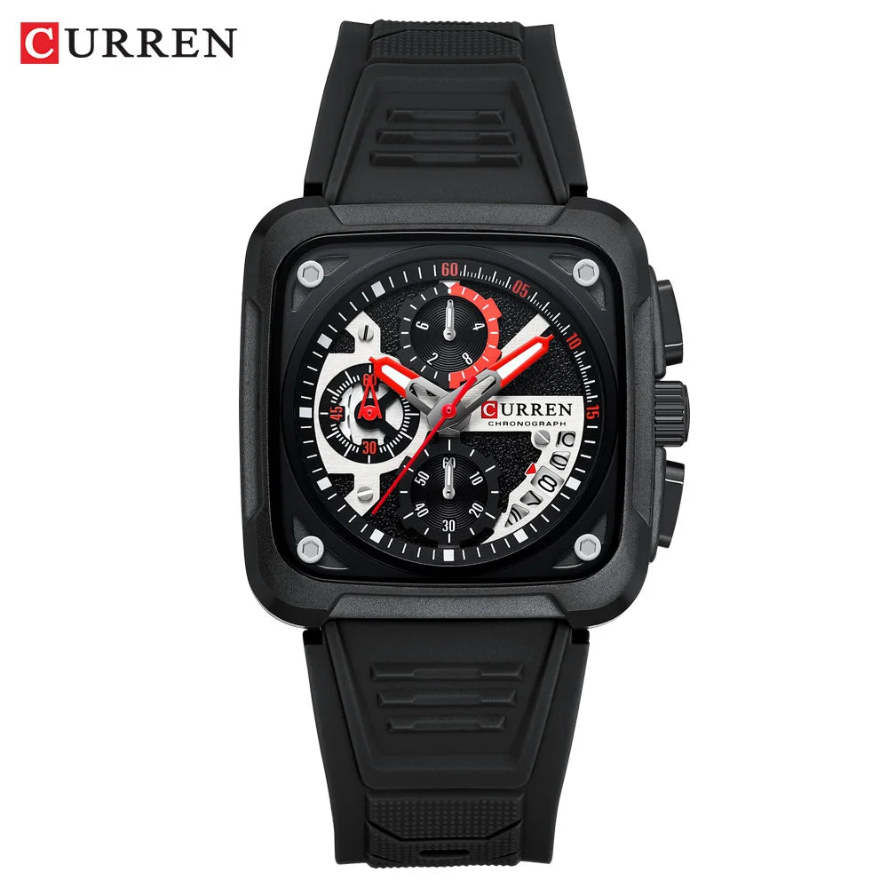 Montres pour homme CURREN : montre-bracelet de luxe à quartz, carrée, originale, étanche et luminescente, chronographe pour homme, Relogio