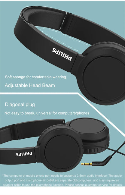 Philips TAH4105 Wired Headphones HiFi Stereo HD Call Headset With MIC Suitable For Online Learning And Outdoor Sports Earphones
