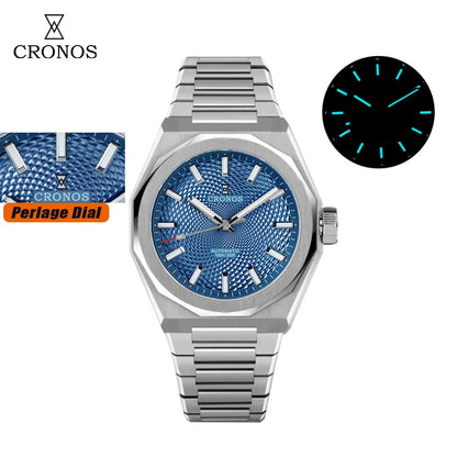 Cronos New Rhombus Perlage 39mm Dial PT5004 Miyota 90S5 See-through Caseback Men Automatic Wristwatches 10ATM Lumious
