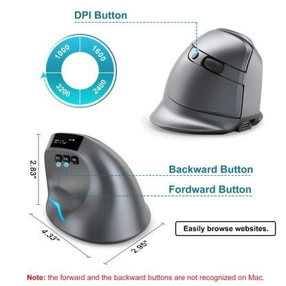Lefon F26C Vertical Mouse Wireless with OLED Screen Bluetooth Ergonomic Mouse Optical Rechargeable Gaming Mice for PC Laptop