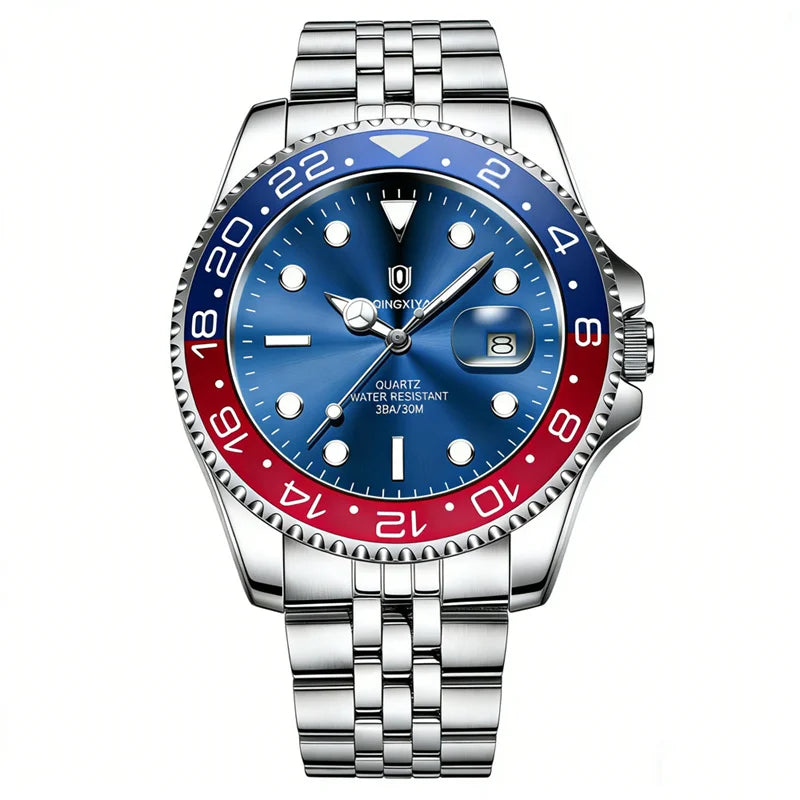 QINGXIYA Montres de luxe à quartz pour homme en acier inoxydable, étanches, avec date luminescente, montre-bracelet pour homme, reloj hombre