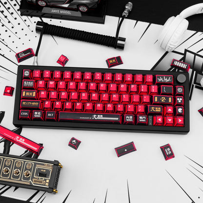 Manga Red Black Cherry Keycap Kit PBT 129 Key MX Switch HI75 HI8 68 F99 104 64 Wooting Mechanical Keyboard