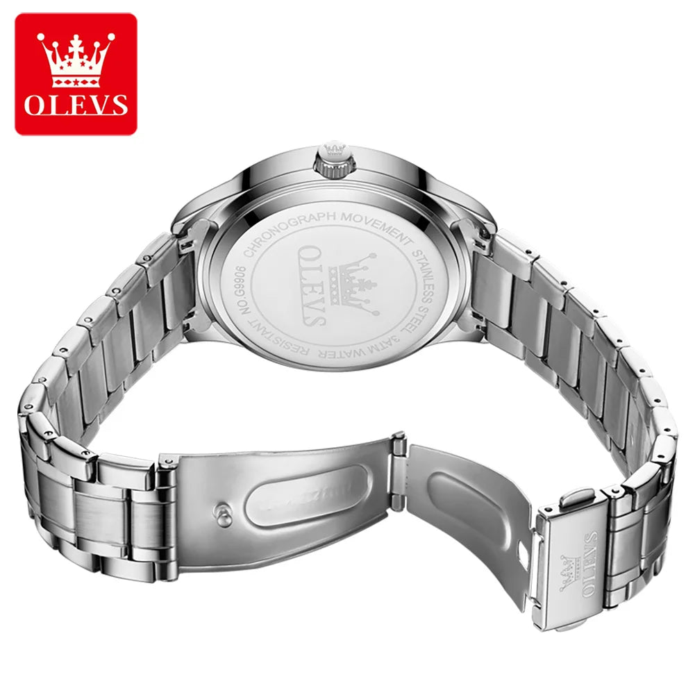 Orologio da uomo al quarzo OLEVS 9906, modello quadrato impreziosito da diamanti, cinturino in acciaio inossidabile, impermeabile, con doppio calendario; un orologio da polso di lusso, originale, ideale per l’ambiente professionale.