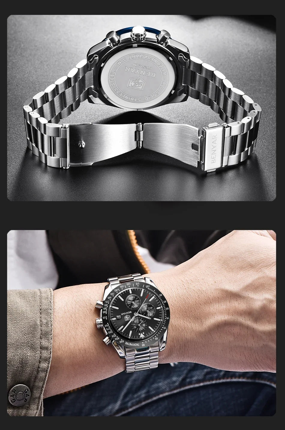 Orologio da uomo BENYAR 5140, orologio sportivo casual, orologio al quarzo di lusso impermeabile, cronografo militare di marca di alta gamma.