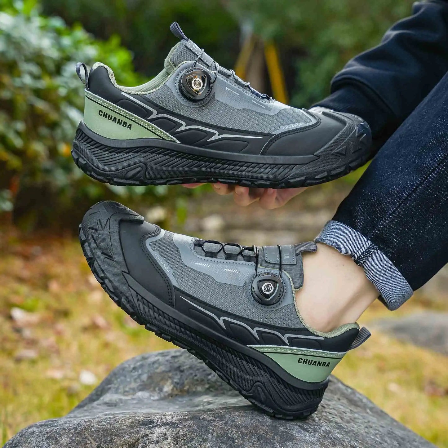 Men's Lightweight Casual Shoes Outdoor Running Shoes in Black Grey Khaki Sizes 39-48 PU Material with Canvas