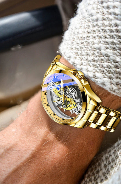 Hot Sale Fashion Transparent Watch Men Imitation Mechanical Watches Luminous Dial Stainless Steel Band Quartz Wristwatches Men
