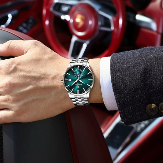 Orologio da uomo di lusso POEDAGAR, stile casual, in acciaio inossidabile, al quarzo, impermeabile, luminescente, con datario, elegante.