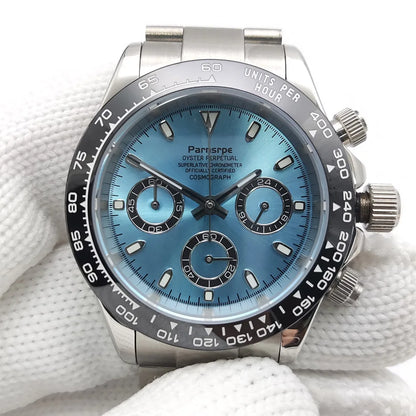 Zegarek kwarcowy dla mężczyzn 39 mm – luksusowy chronograf, modny, z szafirowym szkiełkiem, stylowy, sportowy, z bransoletą ze stali nierdzewnej