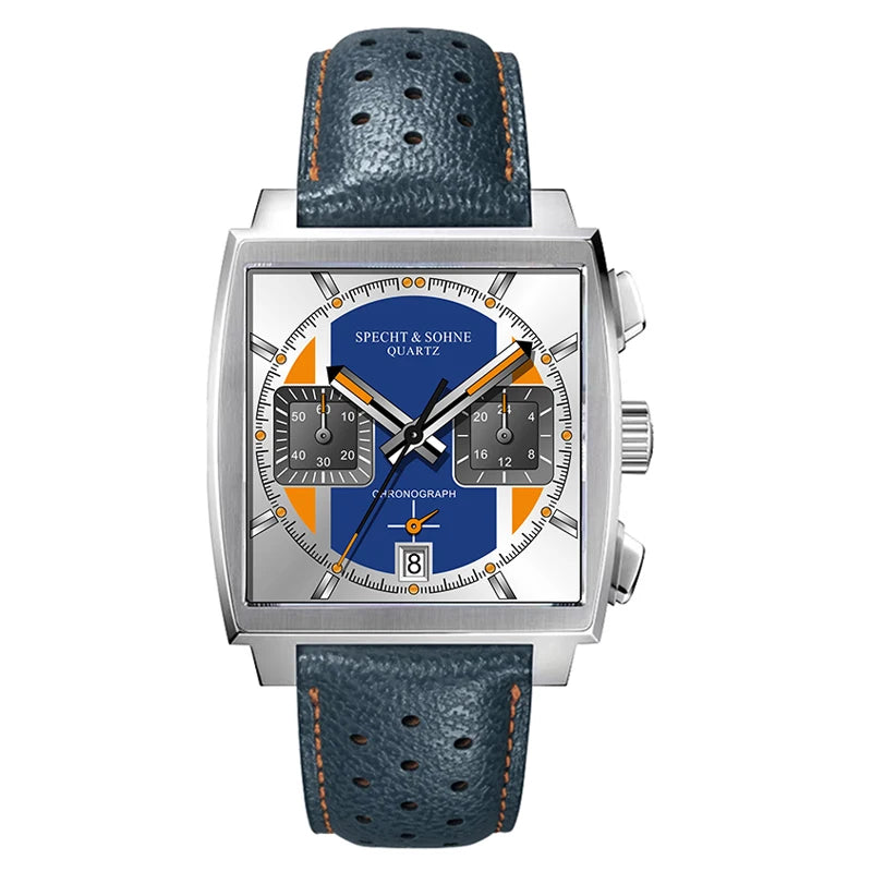 2024 Specht & Sohne New Classic Men's Quartz Watch Blue Color Stainless Steel Japan VK63 Movt Genuine Leather Montre Homme 39MM