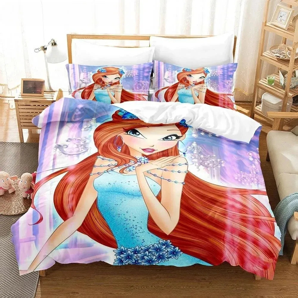 Anime W-Winx Clubs Duvet Cover Pillowcase Bedding Set Adult Boy Girl Bedroom Decoration Children Gift Single Double Large Size