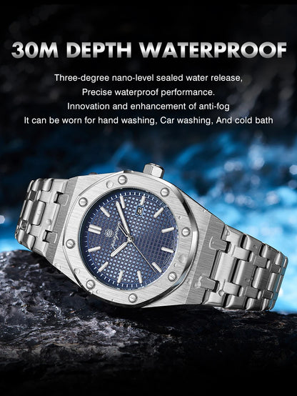 Montre à quartz carrée de luxe PAAZOMU pour homme, étanche, avec date luminescente, montre pour homme en acier inoxydable, montres d'affaires pour homme